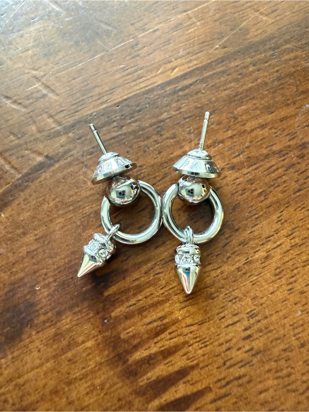 henri bendel Silver-Tone Hoop Earrings with Spike and Crystal Accents